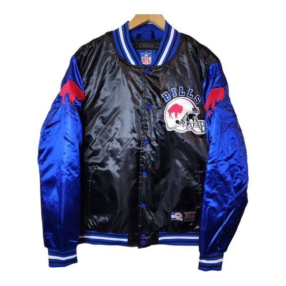 Buffalo Bills Jacket Satin Bomber Coat NFL Team Varsity Button NFL Mens Large - Picture 1 of 11